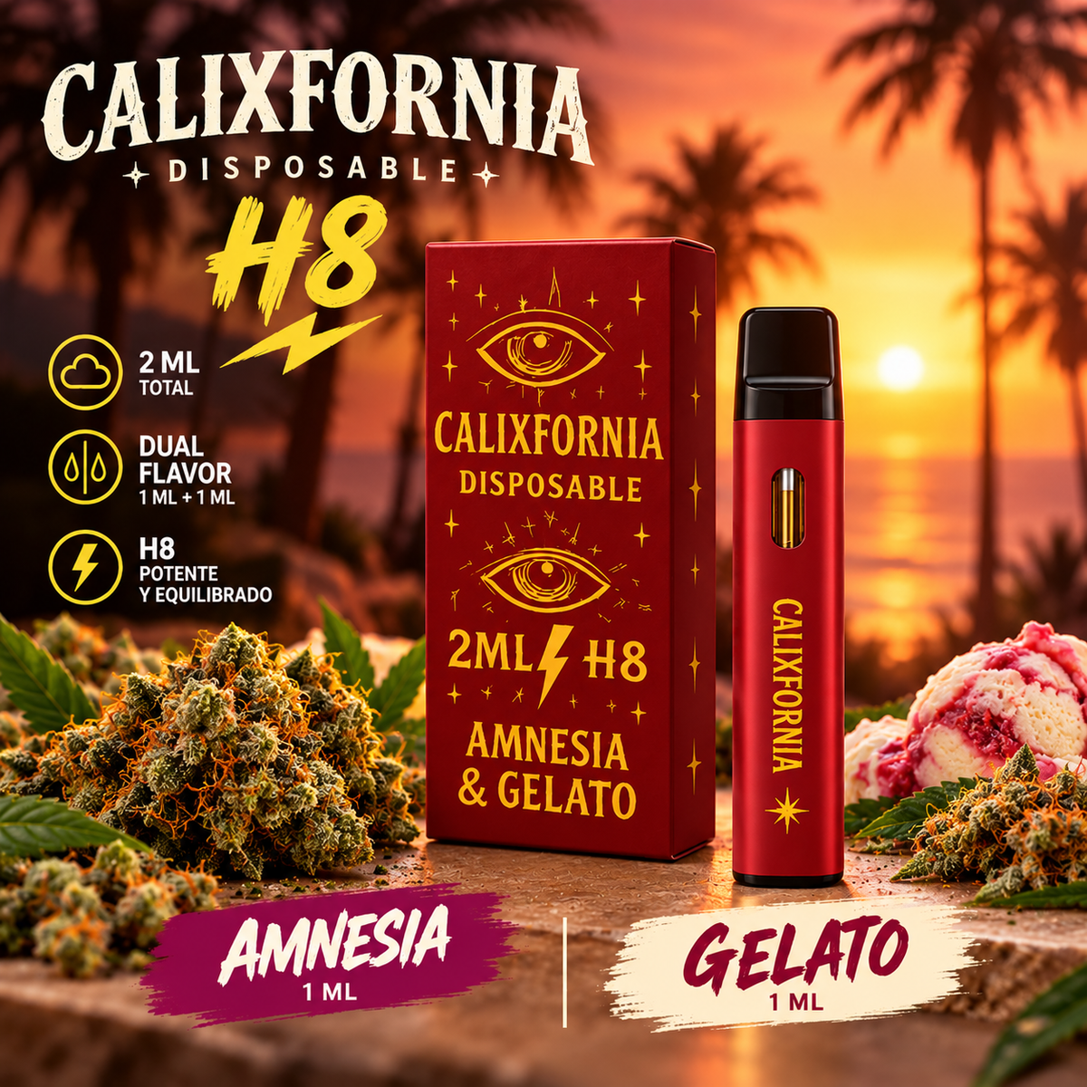 Vaper Calixfornia H8 Dual 1ml/Amnesia + 1ml/Gelato
